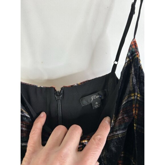 J. Crew Spaghetti Strap Midi Dress in Velvet Red Tartan Plaid - Picture 8 of 9